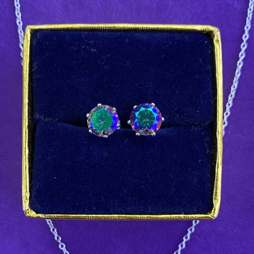 💛 Sterling Silver Mystic Topaz Necklace and Earring Set | Iridescent Color Shift - Picture 2 of 8